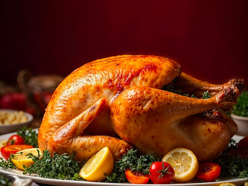 Poulet rôti Daily Food, doré et juteux, cuit à la flamme